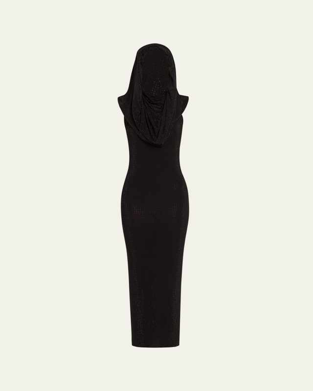 Hooded Rhinestone Midi Dress